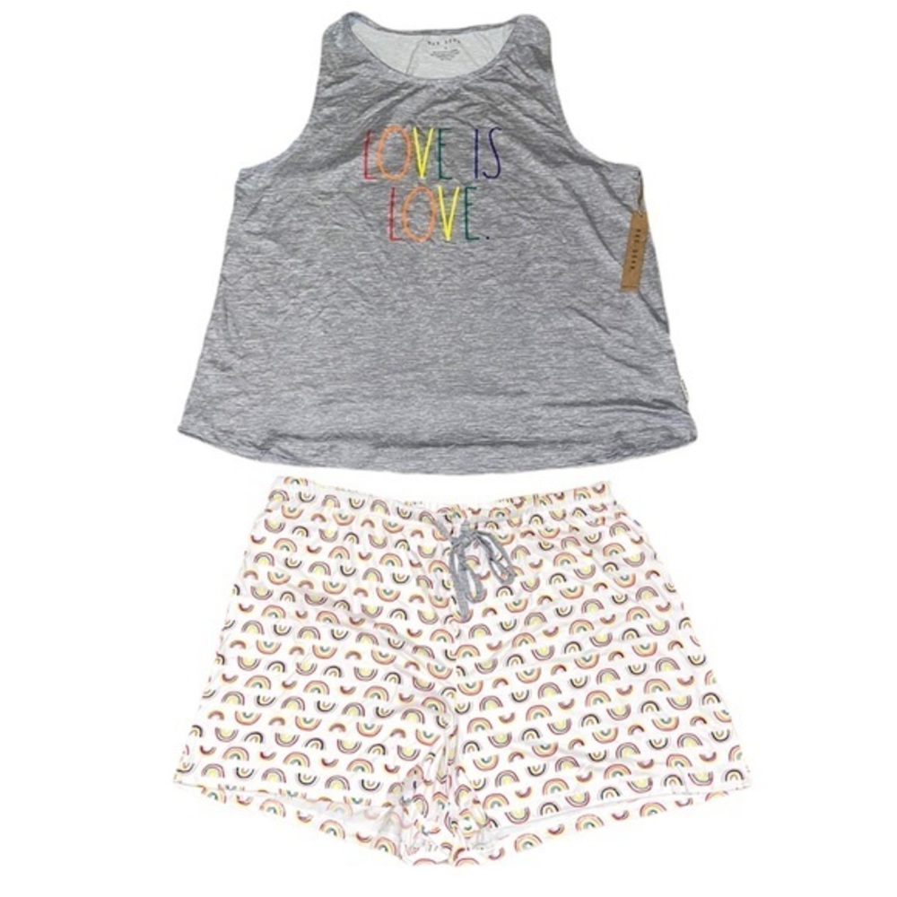 Rae Dunn Love is Love PJ Rainbow set new w tags